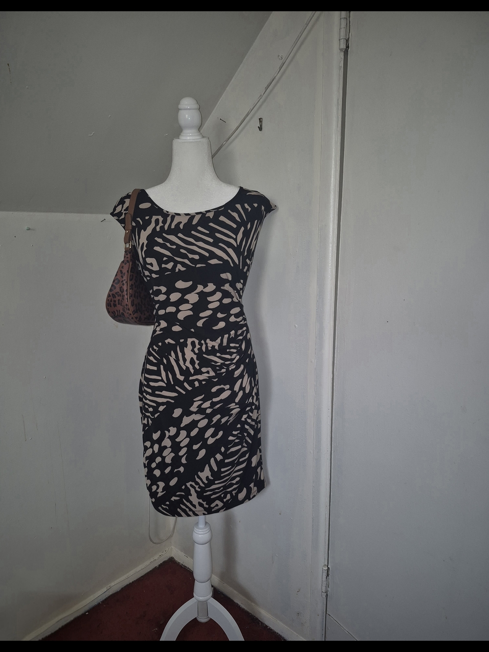Motherhood Maternity Black & Beige Printed Midi Dress